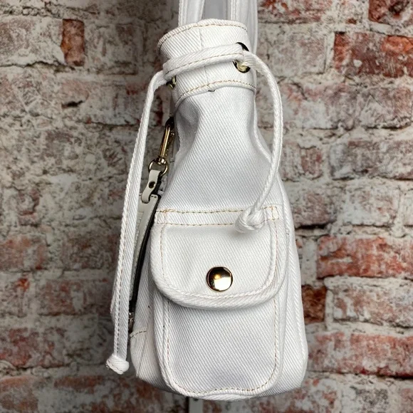 NWT True Religion White Multi Pocket Denim Shoulder Bag - Picture 8 of 13